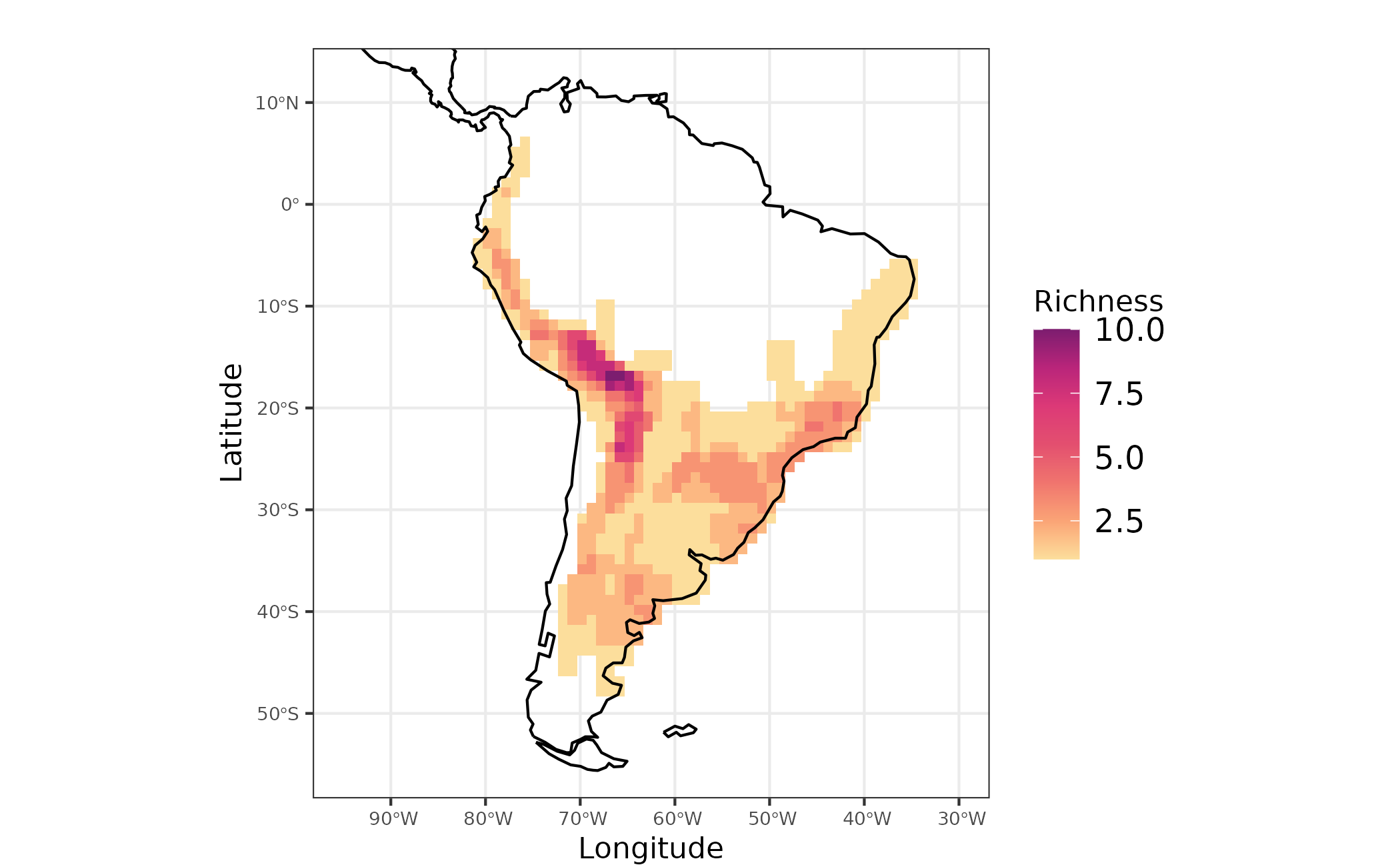 Figure 1 - Species richness for Akodon genus in South America