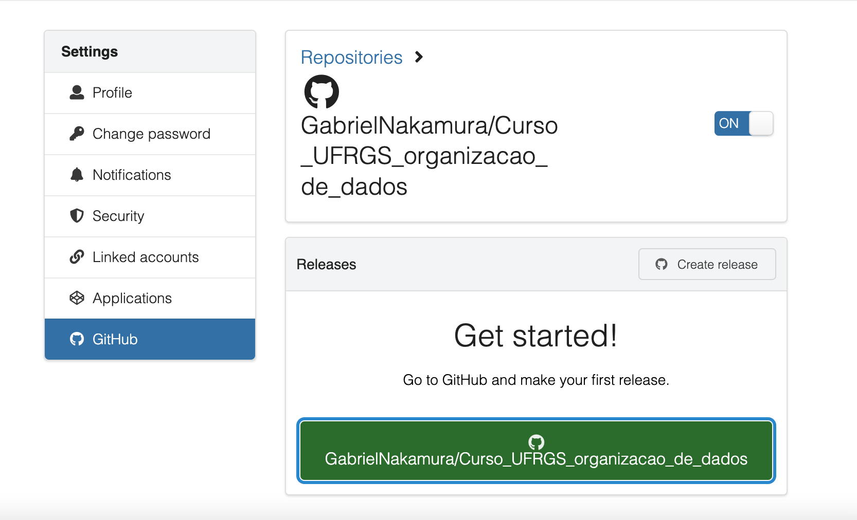 Página do zenodo que redicionará para o github para criar o release