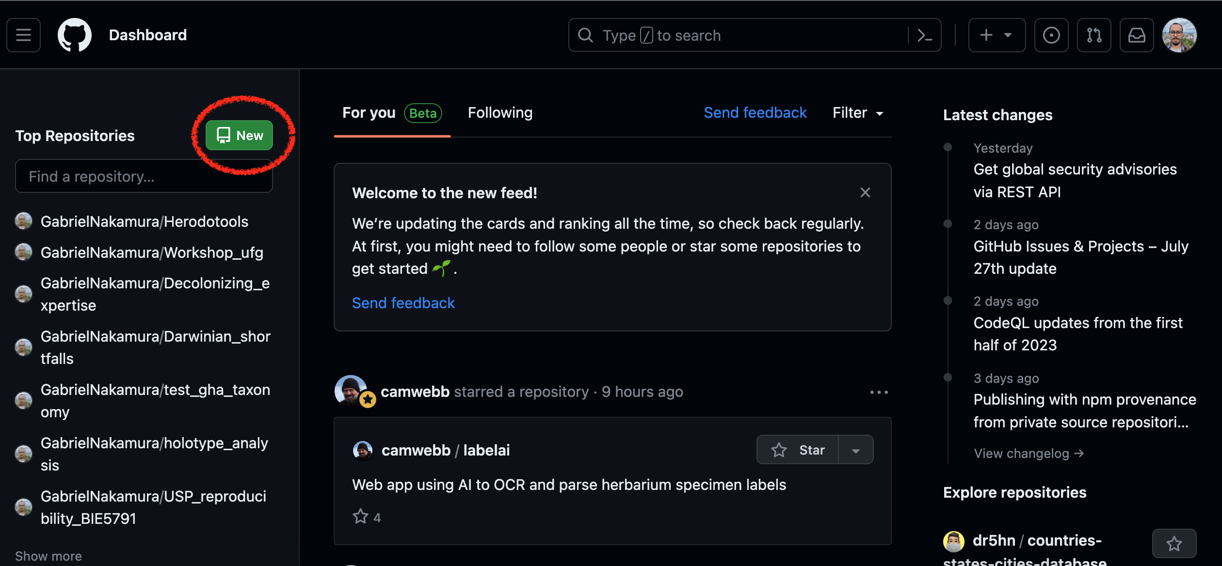 Criando um novo repositório a partir do GitHub