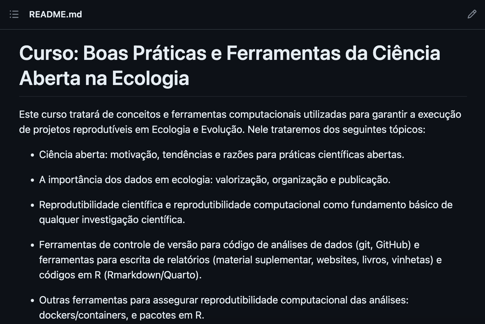 Arquivo README correspondente ao repositório deste site